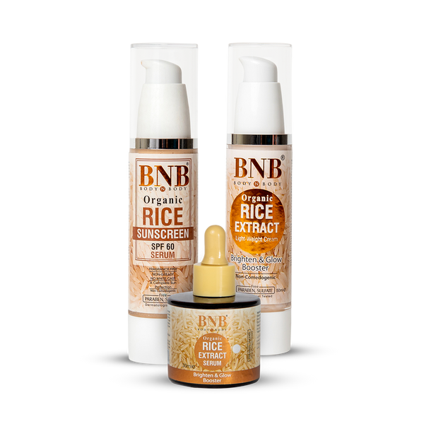 BNB Radiant Rice Trio ( Rice Sunscreen Spf + Rice Serum + Rice Cream)