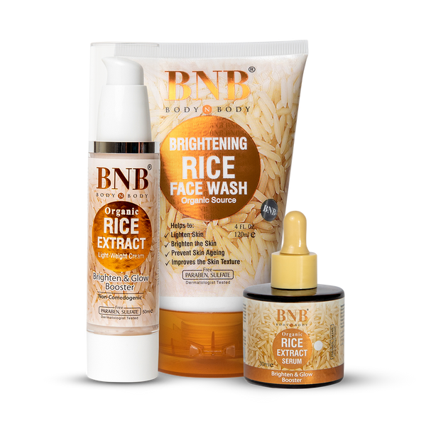 BNB Rice Glow Day Care Essentials (Rice Extract Facewash + Rice Extract Cream + Rice Extract Serum)